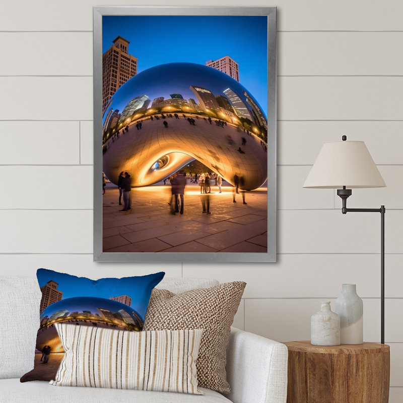 Iconic Chicago Skyline II, reproduction d'art sur toile, H 44 po x l 34 po x P 1,5 po, Cadre photo argenté