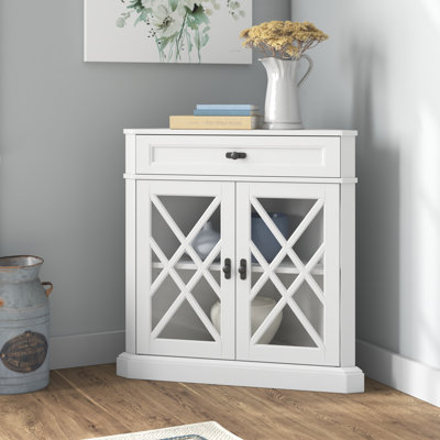 Janicki 31.5" W Corner Accent Cabinet with X-Overlay Glass Doors