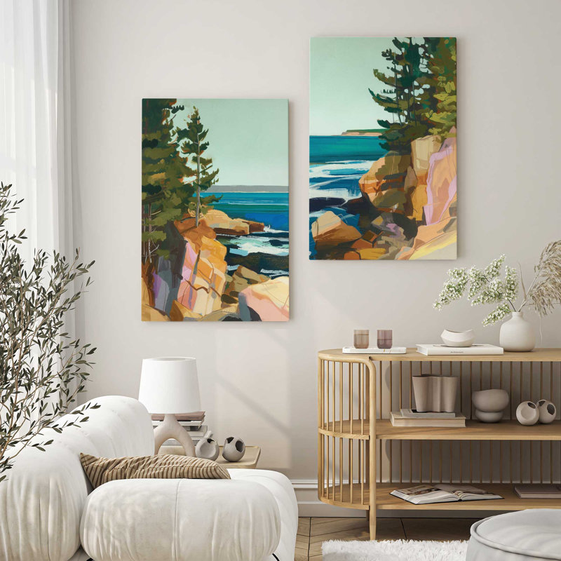Ensemble 2 pièces Seacliff Whispers On Canvas par Azure Artisanal Studio, Toile tendue, H 30 po x l 40 po x P 1,25 po