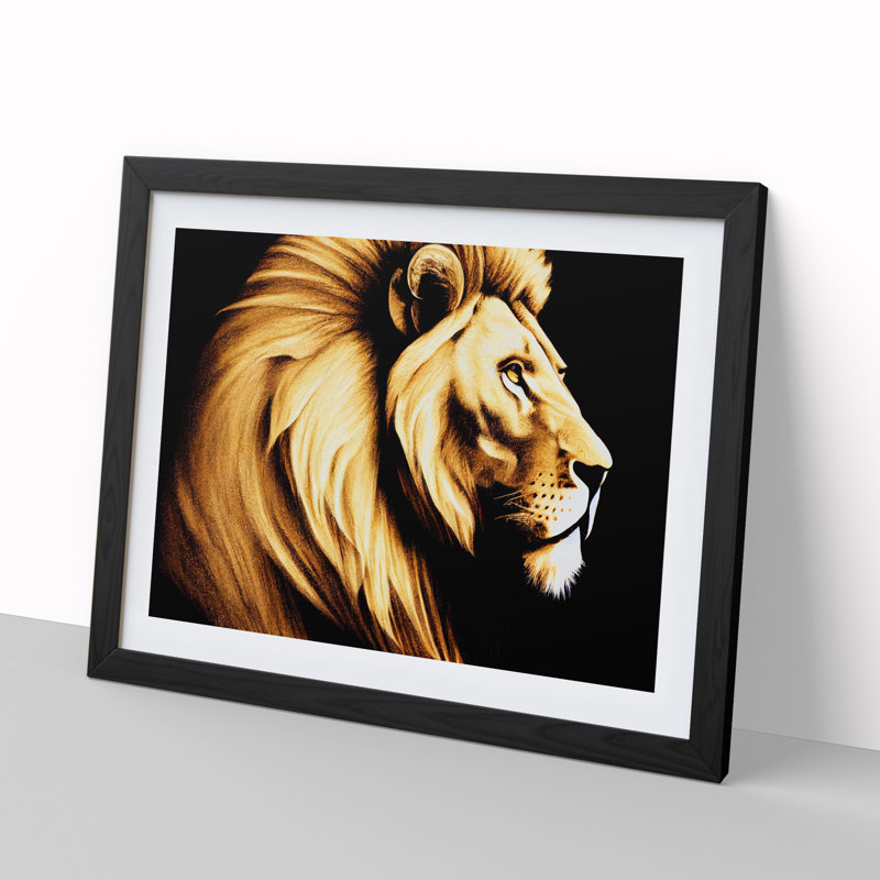 Showstopping Lion - Single Picture Frame Print, 25cm H x 34cm W x 2cm D, Black