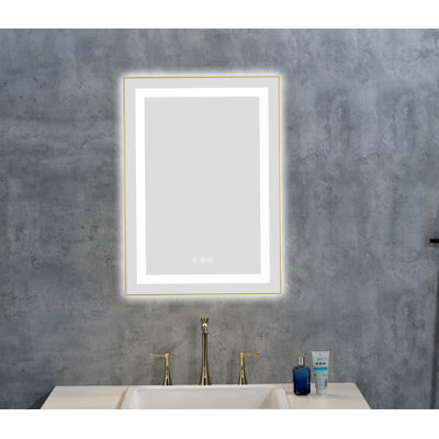 Miroir de salle de bain 20 po x 28 po à DEL avec façade et rétroéclairage, miroir de meuble-lavabo mural avec cadre en aluminium, antibuée, mémoire, 3 couleurs, gradation continue