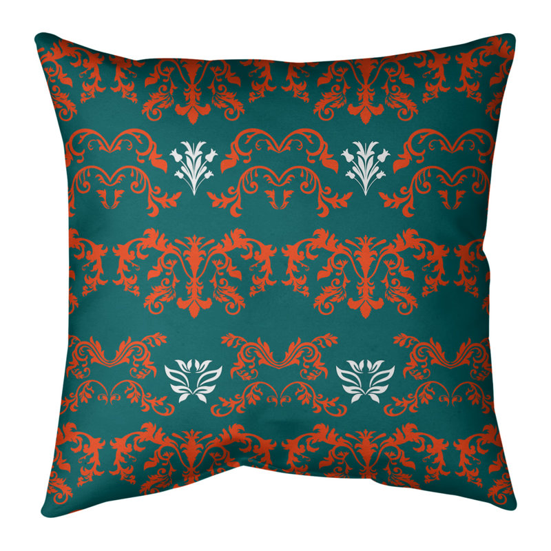 Housse de coussin Miami Bar, Faux lin, Vert foncé / orange / blanc, 14 po x 14 po