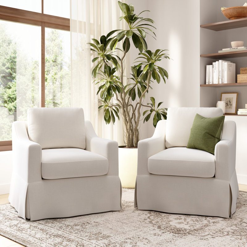 Polyester Swivel Slipcovered Accent Chair (Set of 2), Ivory