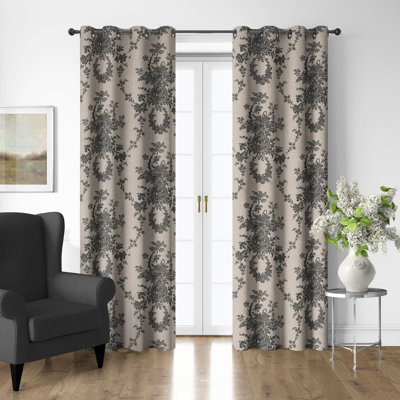 Country Lane Toile Ebony Cotton Grommet Top Drapery Panel Set of 2