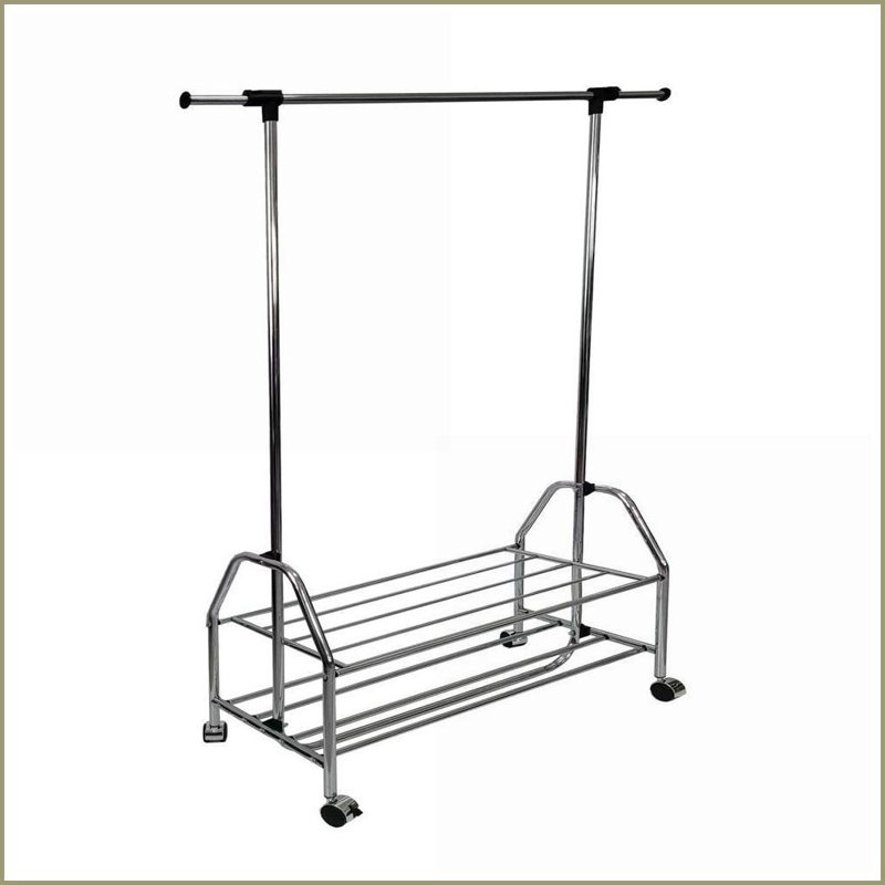 Garment Rack Chrome Metal Extendable Bar &amp; Adjustable Shelf | Metal | Bedroom
