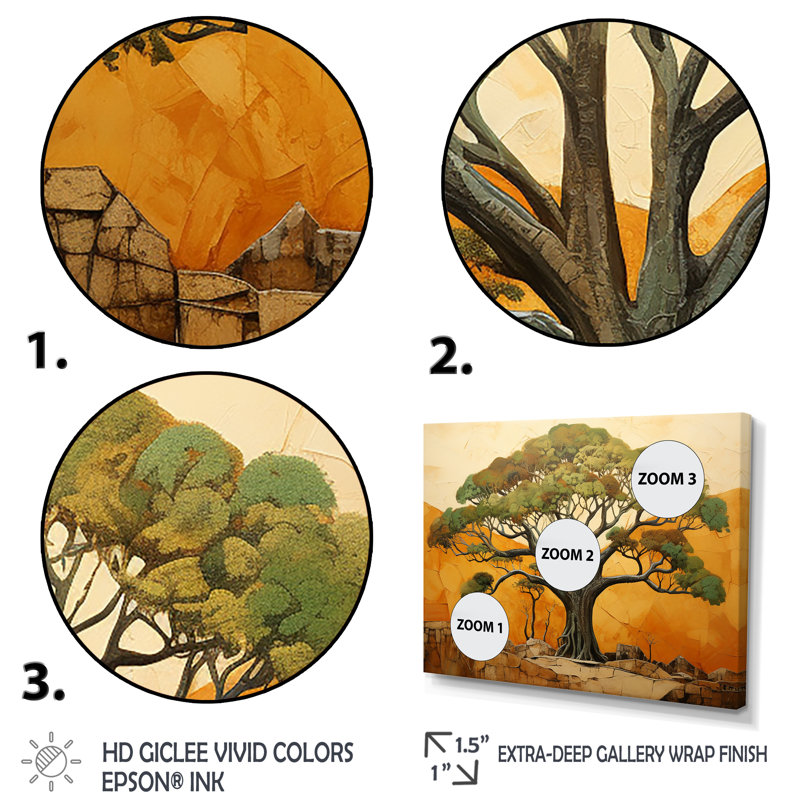 Baobab vert, arbre africain majestueux I - arbre, art mural africain, Cadre flottant blanc, H 16 po x l 32 po x P 1 po