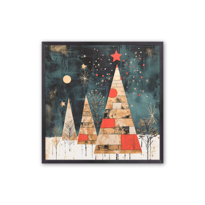 20 "x 20" Starry Night Christmas Tree III, H 13,75 po x l 13,75 po, Cadre simple en zinc patiné, bois massif