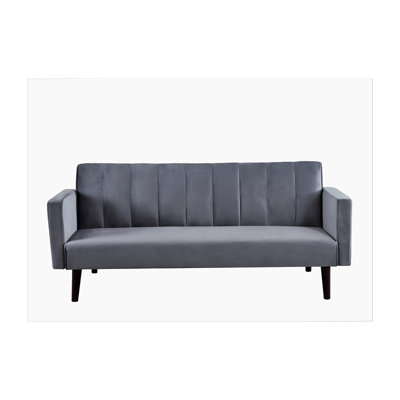 72" Velvet Convertible Futon Sofa Bed - Full Out Twin Sleeper Couch w/Channel Stitch, Wood Frame & High-Density Foam - Space-Saving for Apartments/Dorms, Grey