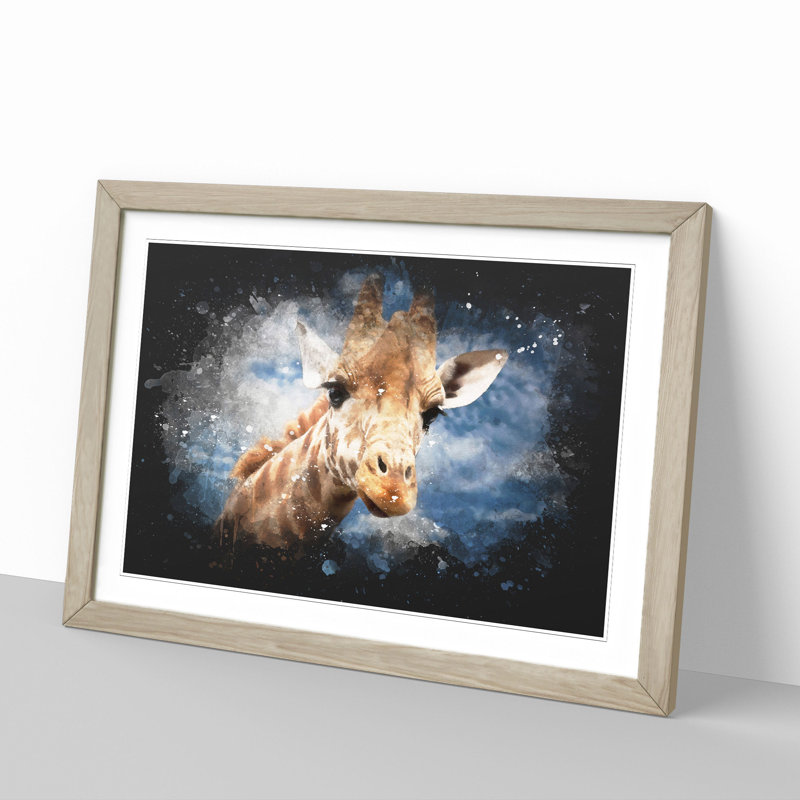 Giraffe Vol.2 - Picture Frame Painting, Oak Framed, 65cm H x 90cm W x 2cm D