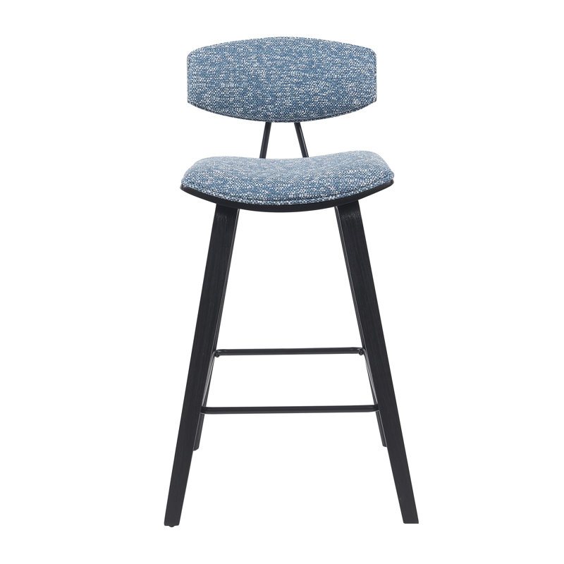 Bilgin Payton Modern Bar or Counter Height Stool with Upholstered Seat and Wood Frame, Light Blue, Black