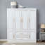 74 po H, 4 portes, 2 tiroirs avec tringles de suspension, garde-robe en bois blanc