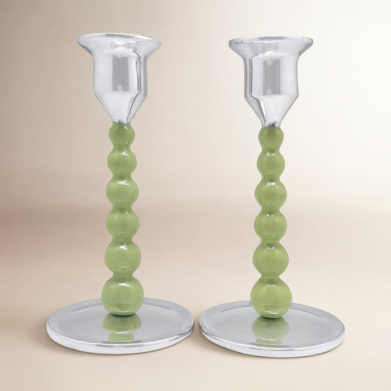 Bougeoir de table en aluminium nacré, H 6,74 po x l 3,54 po x P 3,54 po, Vert