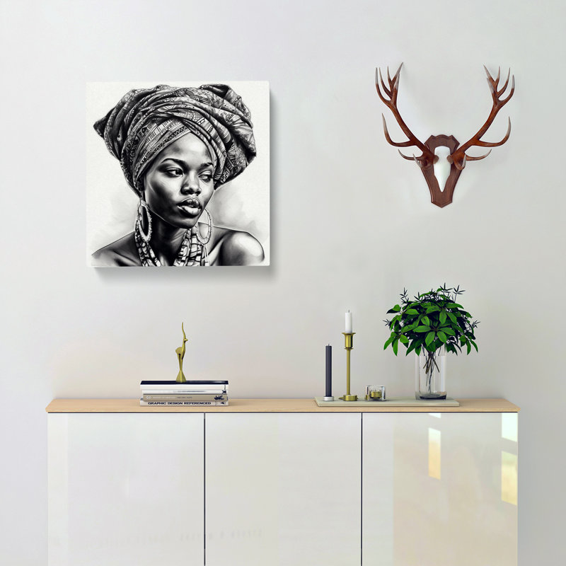 African Woman Drawing - Wrapped Canvas - Framed Print, 35cm H x 35cm W x 3cm D