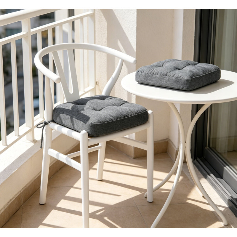 Set of 6 Tufted Dining Chair Cushions 16.5"x16.5"x3.5" with Ties & Non-Slip Backing, Grey, 6, Gray