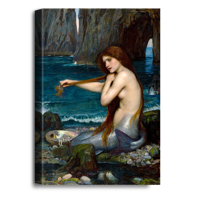 Reproduction d'art classique, une sirène par John William Waterhouse, H 45 po x l 30 po