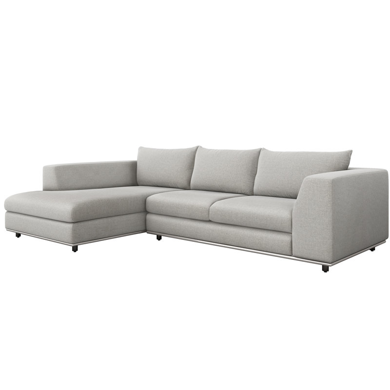Comodo Sofa & Chaise, Left Hand Facing, Pure Gray 100% Polyester, Walnut