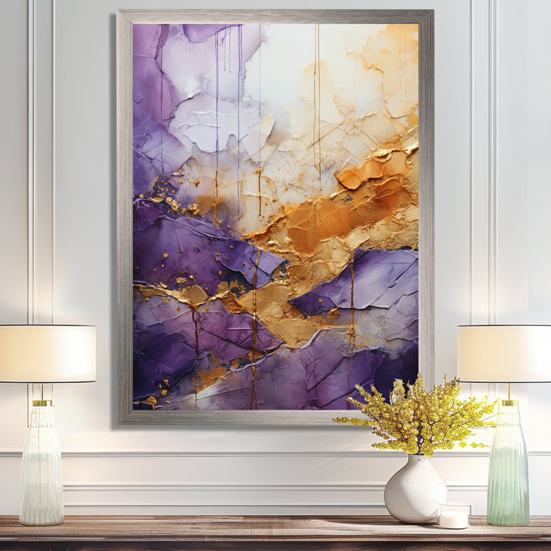 Helgert - fractale mauve abstraite - impression, H 32 po x l 24 po x P 1 po, Cadre simple argenté