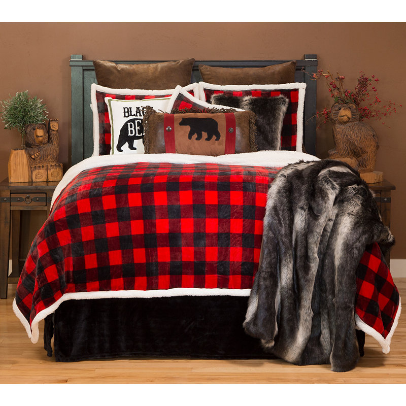 Ensemble d'édredon en microfibre Lumberjack Buffalo, Édredon de très grande taille, 2 taies décorati, Bleu