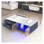 Table basse moderne bleu marine avec 4 tiroirs, 2 portes de rangement en verre, pieds en métal doré et éclairage DEL multicolore - centre de table de salon de 47,2 pouces