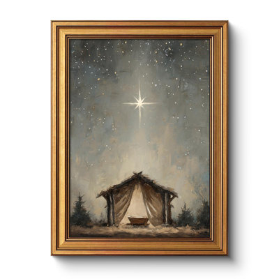 Vintage Gold Framed Jesus Canvas Wall Art, Nativity Scene Christmas Christian Painting Print, Star of Bethlehem Jesus and Mary Emerce Artwok for Church Prayer Room, 12x16 inch