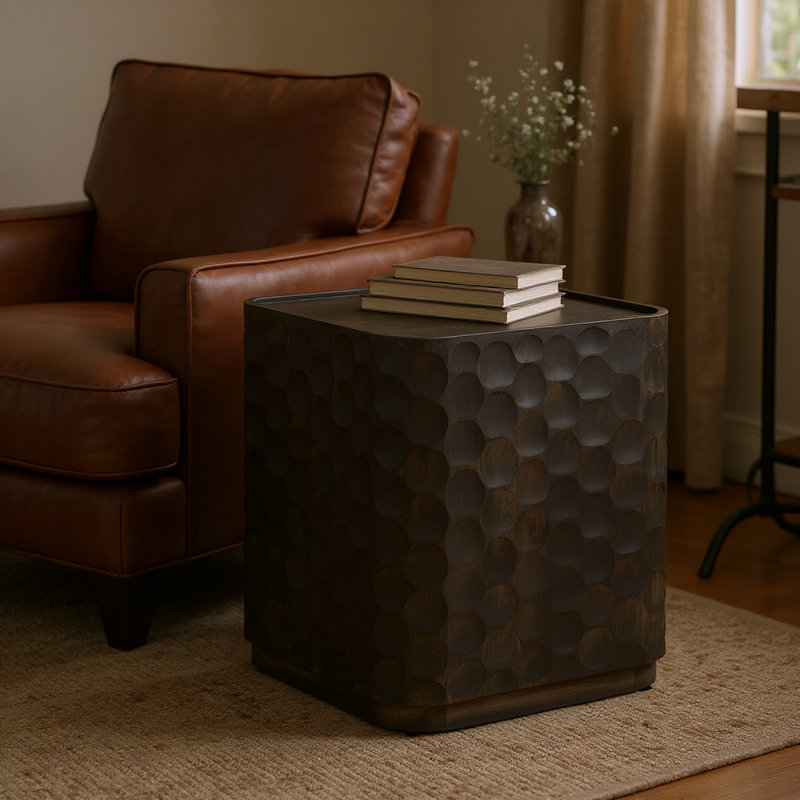Table d'appoint carrée en bois massif brun riche, Brun