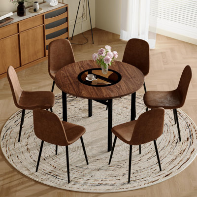Ensemble de table de salle à manger 42 po pour 4 personnes, ensemble de table de salle à manger, ensemble de table et chaises de cuisine 5 pièces, pour le salon, petit espace (inclure 6 chaises brunes)