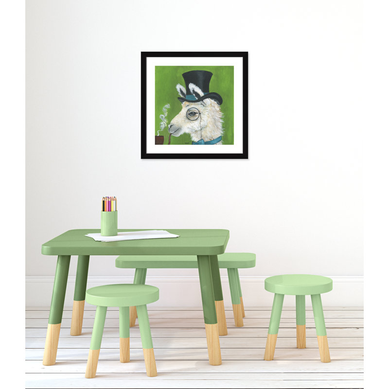 Lama et tuyau, art encadré, H 24,5 po x l 24,5 po x P 0,625 po, Cadre noir