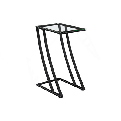 Accent Table, C-Shaped, End, Side, Snack, Tempered Glass, Black Metal, Contemporary, Modern