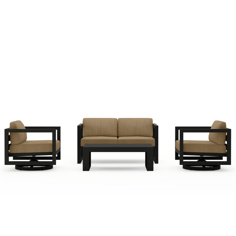 Avion 4 Piece Loveseat Set With Swivel, Spectrum Indigo Sunbrella®, Black
