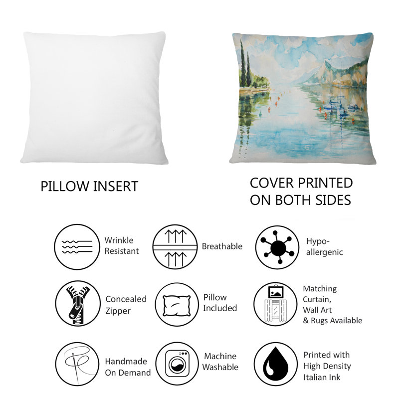 Vue du lac de Garde et des montagnes - Coussin décoratif traditionnel imprimé 1