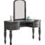 Meuble-lavabo de chambre à coucher gris antique avec tiroirs de rangement et tabouret à garniture cloutée