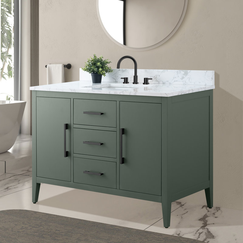 Ensemble de meuble-lavabo simple 48 po avec plateau en marbre Chambery, Vert rétro, Noir mat
