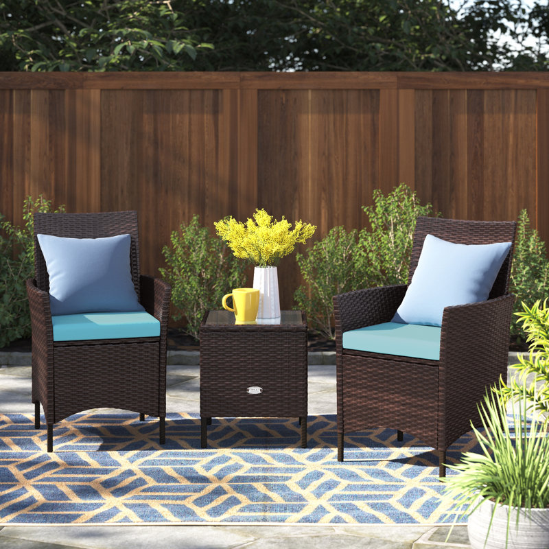 2 - Person Patio Conversation Set with Cushions, Blue