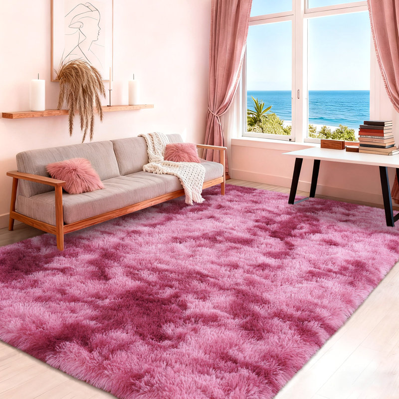 Ultra-Non-Slip, Ultra-Fluffy Tie-Dye Deep Red Silk-Blend Carpet Pet-Friendly Perfect for Nurseries, Living Rooms, Bedrooms, and Apartments