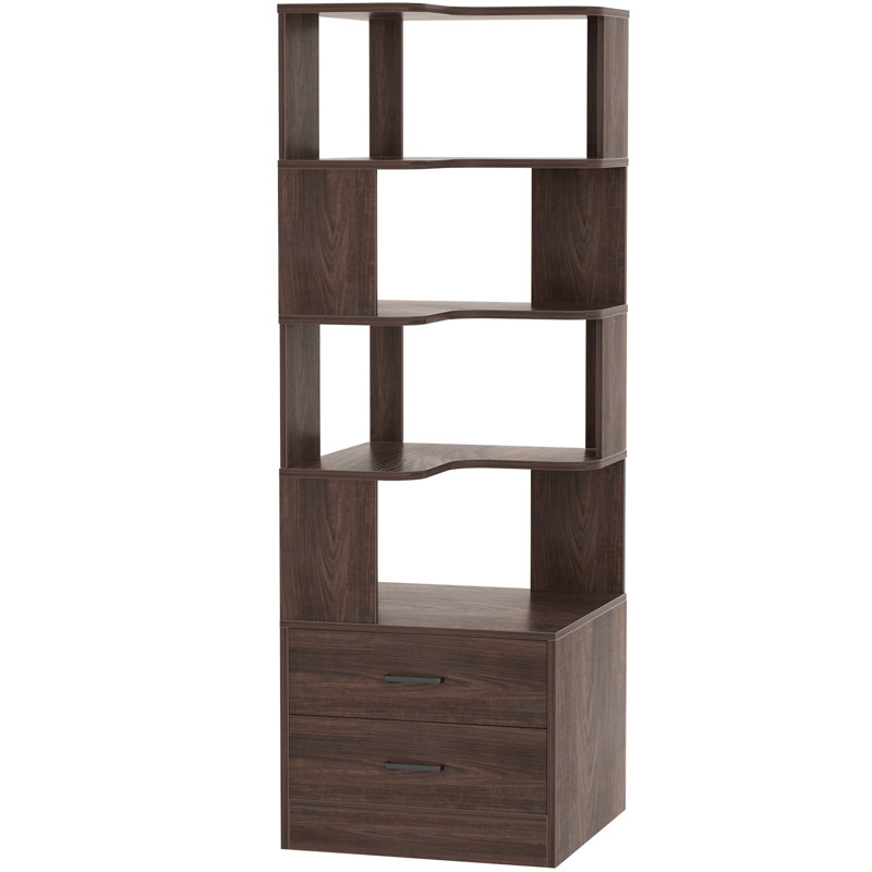 Bibliothèque à 5 niveaux avec 2 tiroirs, Brun
