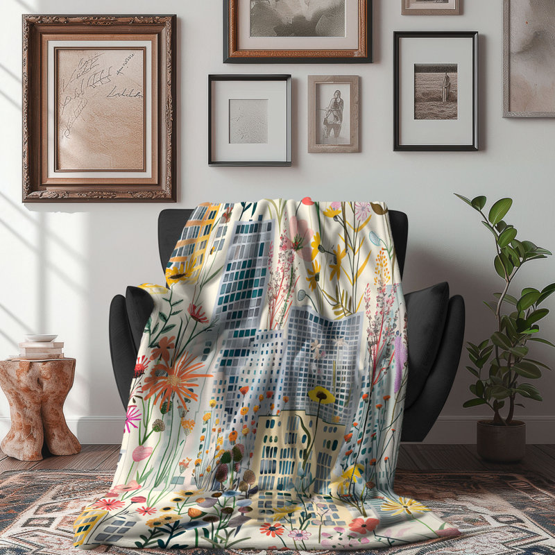 Couverture vintage en sherpa de qualité rétro Vintage Skyline Meadow, Lit simple