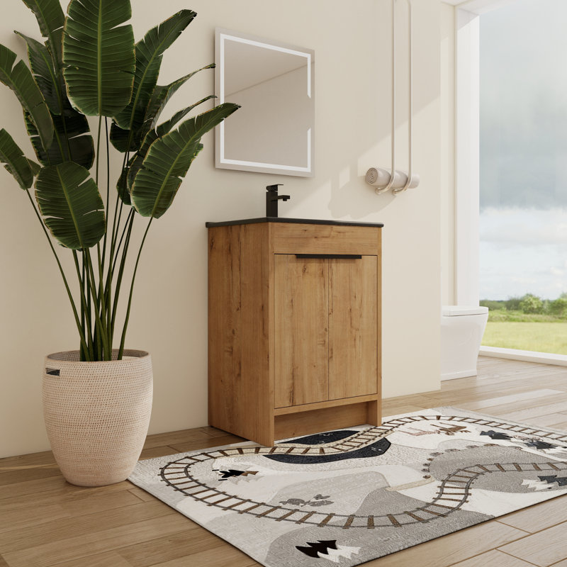 Meuble-lavabo autoportant de 24 po avec lavabo, meuble-lavabo autoportant avec 2 portes Beid, Noir, 24"