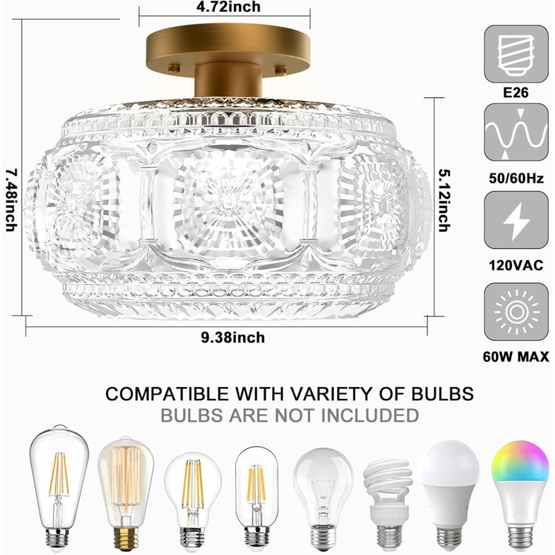 Elegant 9.5'' Gold Globe Semi-flush Mount Ceiling Light