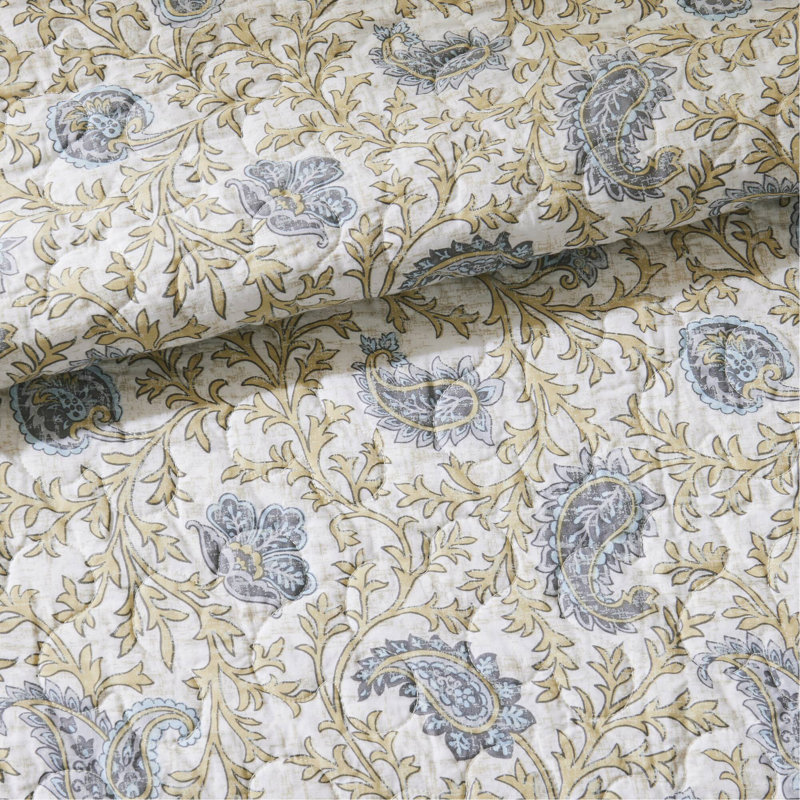 Ensemble de courtepointe en percale de coton 6 pièces avec coussins Yellow King / Cal King, Rayé jaune