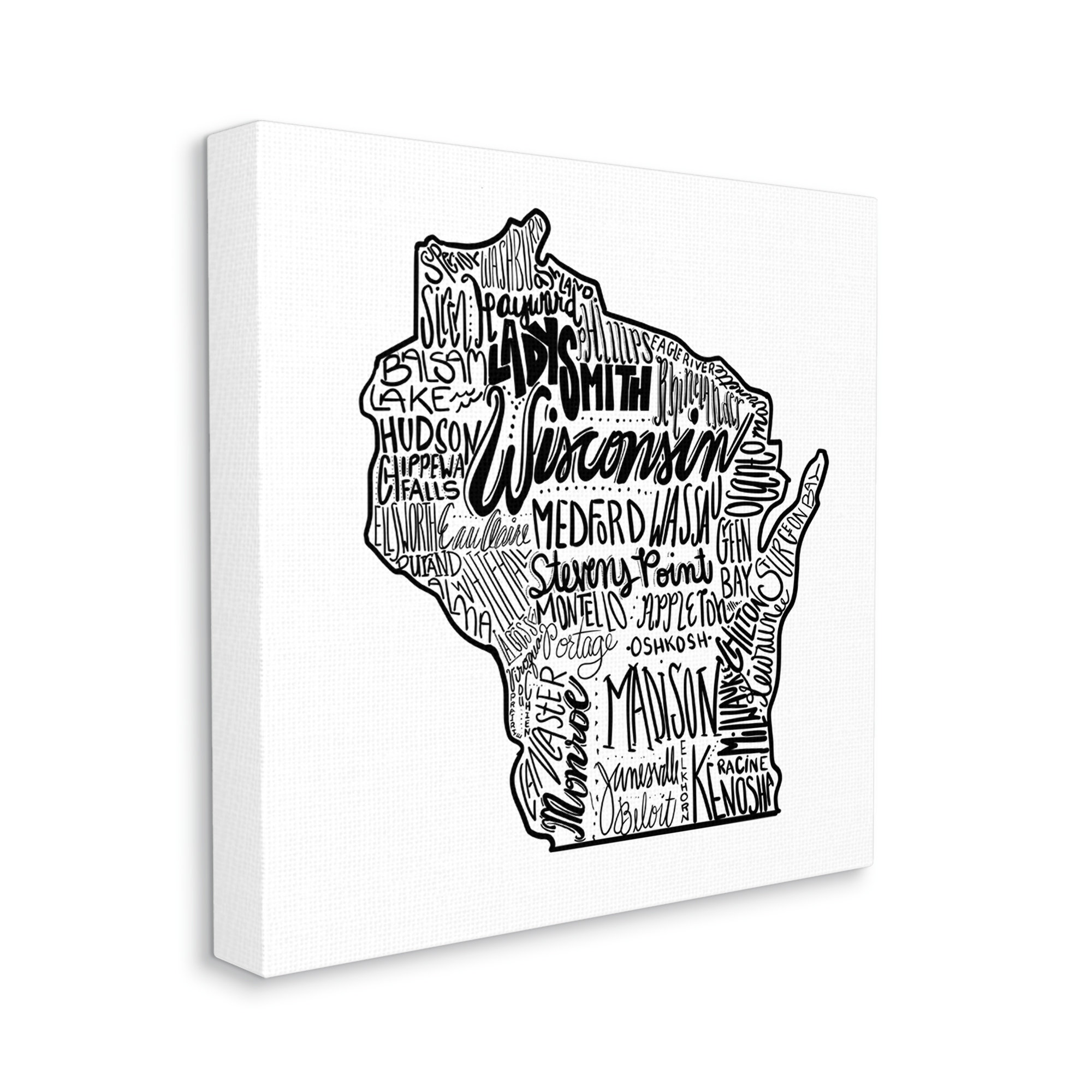 Wisconsin City Typography Wrapped Canvas Graphic Art