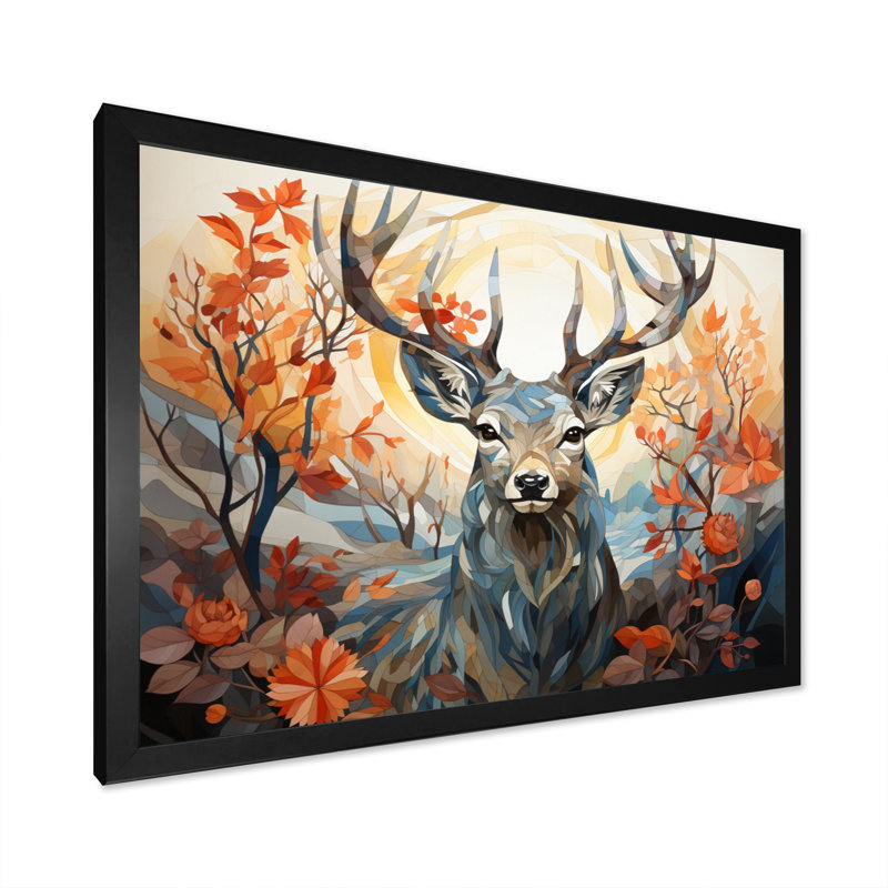 Cerf gracieux fauve géométrique II - impression, H 24 po x l 32 po x P 1 po, Cadre photo noir