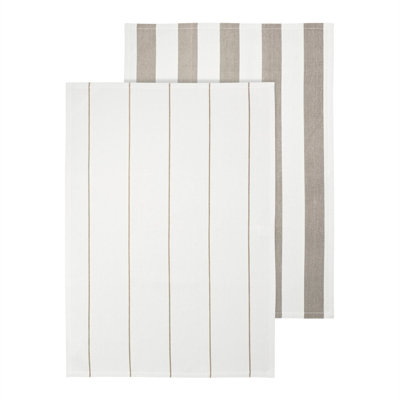 TAULO Organic Cotton Tea Towels - Set of 2 - Mourning Dove Stripes