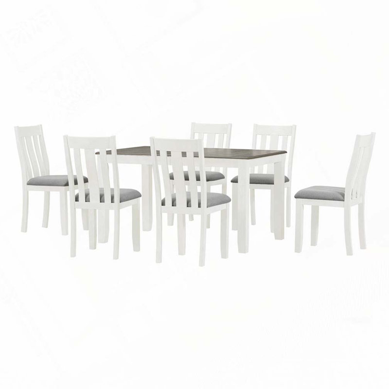 Ensemble de table de salle à manger 7 pièces avec table extensible et 6 chaises rembourrées, Brun antique, Gris