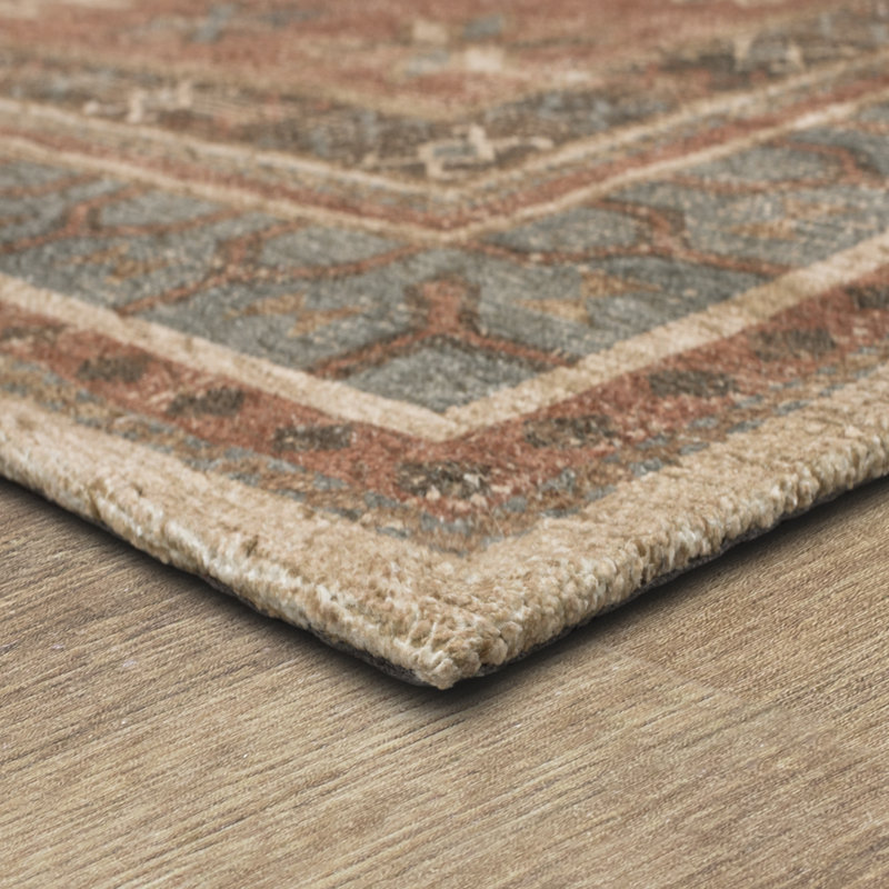 Tapis oriental en polyester tissé à la machine Kinshasa brun / blanc / orange, Rectangle de 5 pi x 8 pi