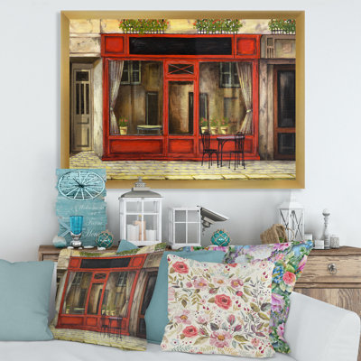 «Red Facade of Charmant Shop in Paris I», impression sur toile encadrée