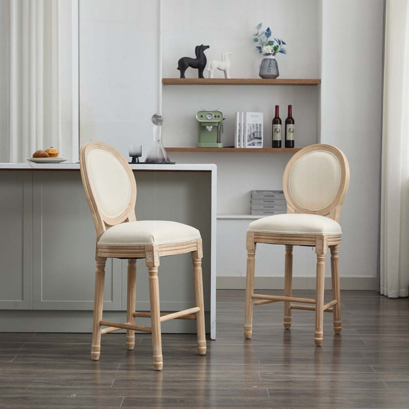 Solid Wood Bar stools,Upholstered Seating Kitchen Bar Stool, Cream