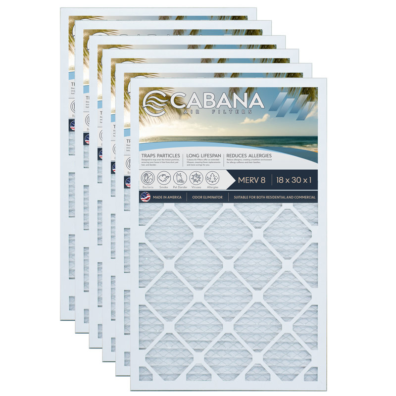 Cabana Air Filters 6 Pack HVAC Furnace Air Filters, MERV 8, 12 x 12 x 1, White, 12" H x 1" W x 12" D