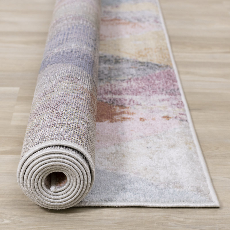 Tapis de salon géométrique crème en polypropylène résistant aux taches, Rectangle 5 pi 5 po x 7 pi 6 po