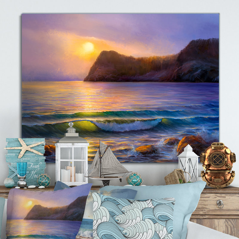 Morning Sunlight On The Sea Waves VII - Décoration murale nautique et côtière en toile, H 8 po x l 12 po x P 1 po