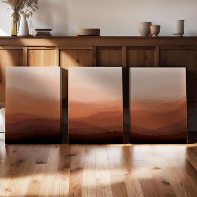 3 pièces d'art mural encadré, paysage abstrait minimaliste sur toile, ensemble de 3, tons terreux beige brun, œuvre d'art moderne pour le salon, la chambre, le bureau, la maison, prêt à accrocher, estampes de peinture contemporaine